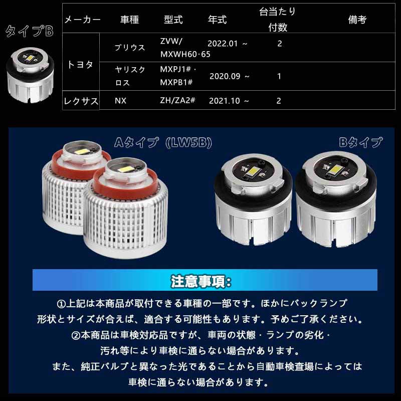 トヨタ車 LEDバックランプ LW5B 選べる2タイプ 純正LED 交換 バックライト ランプ カスタム パーツ ハリアー80系 プリウス60系 ノア 90系 ヴォクシー