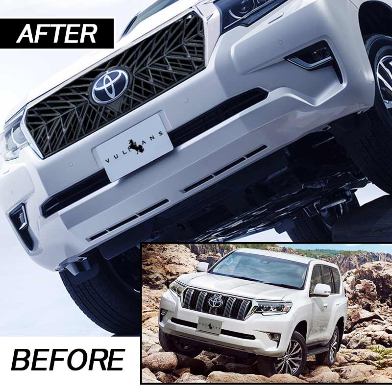 ランドクル―ザープラド 150系 後期 フロントグリル ガーニッシュ+アイライン 3点セット ブラック+メッキ 外装 パーツ カスタム エアロ LAND CRUISER PRADO