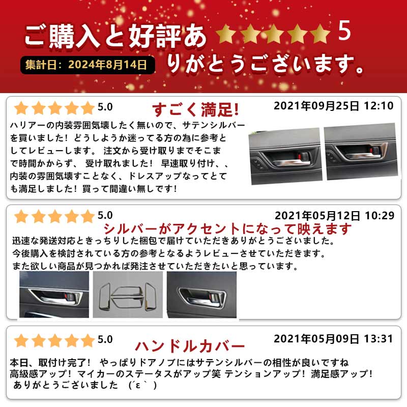 新型 ハリアー80系 インナードアハンドルカバー サテンシルバー 4PCS SUS304ステンレス ガーニッシュ インテリアパネル 内装 カスタム パーツ アクセサリー