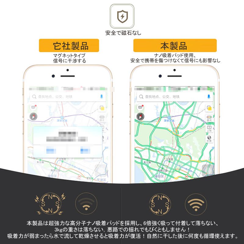 車載ホルダー 360°回転可 汎用 スマホホルダー 水洗い可 カーホルダー ナノ膜採用 ワンタッチ装着 車載 スマホスタンド 車載スタンド スマホスタンド iPhone - VULCANS