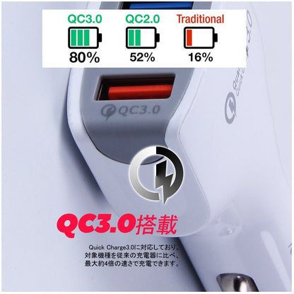 4ポート USB シガーソケット シガーチャージャー シガー 充電器 QC3.0 iPhone iPad スマホ 車載 充電 車用 3.5A 出力 4口 カーシガーチャージャー - VULCANS