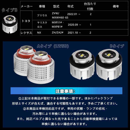 トヨタ車 LEDバックランプ LW5B 選べる2タイプ 純正LED 交換 バックライト ランプ カスタム パーツ ハリアー80系 プリウス60系 ノア 90系 ヴォクシー