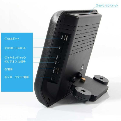 9インチ ヘッドレストモニター 自動車用 ブラック ワンタッチ オンダッシュ 角度調整可 ブラケット付 DVD/WMA 高画質 シガーソケット