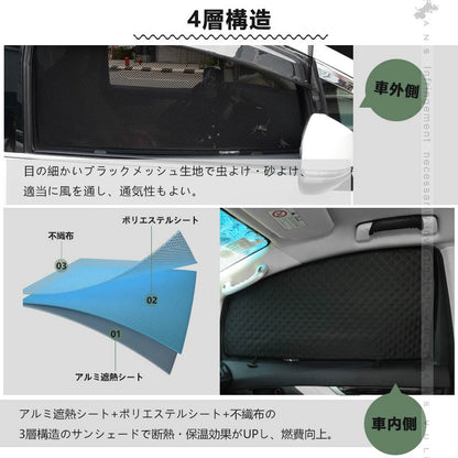 2in1 サンシェード+メッシュカーテン 車種選択可 日除け マグネット式 遮光率99% 断熱 遮熱 4層構造 日よけ インテリア カーテン 内装 パーツ 紫外線 UVカット
