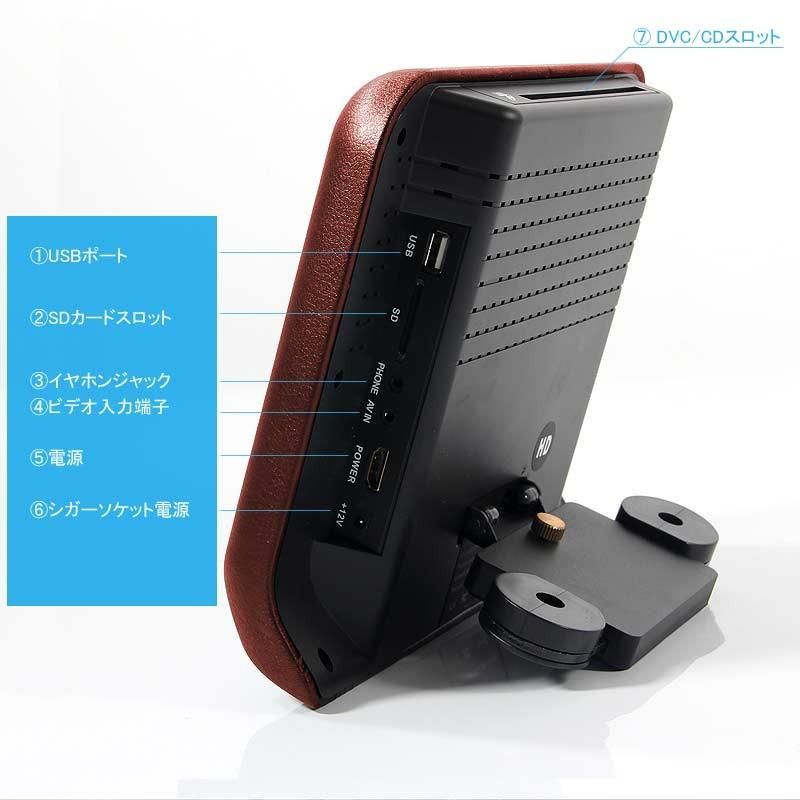 9インチ ヘッドレストモニター 自動車用 茶色 ワンタッチ オンダッシュ 角度調整可 ブラケット付 DVD/WMA 高画質 シガーソケット