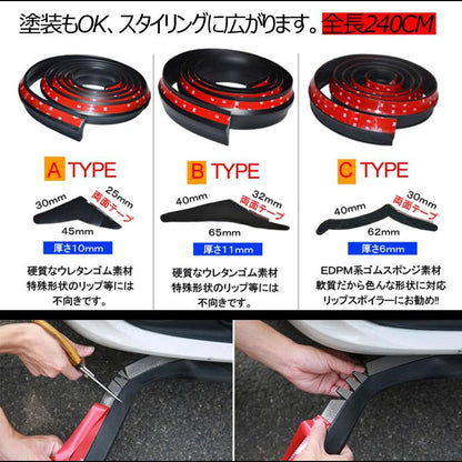 フェンダーモール フェンダーアーチモール Cタイプ 2.4m 1本 EDMP ゴムスポンジ製 汎用 フェンダー スポイラー サイドリップ フロントリップガーニッシュなどに