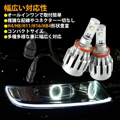 一体型 LEDヘッドライト H11/H8/H16 12V/24V CREE XM-L2 2000LM ケルビンカバー付属 6500K 4300K 8000K ホワイト ライトブルー イエロー 1年保証