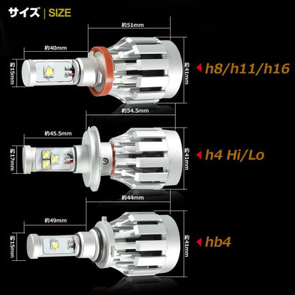 一体型 LEDヘッドライト H11/H8/H16 12V/24V CREE XM-L2 2000LM ケルビンカバー付属 6500K 4300K 8000K ホワイト ライトブルー イエロー 1年保証