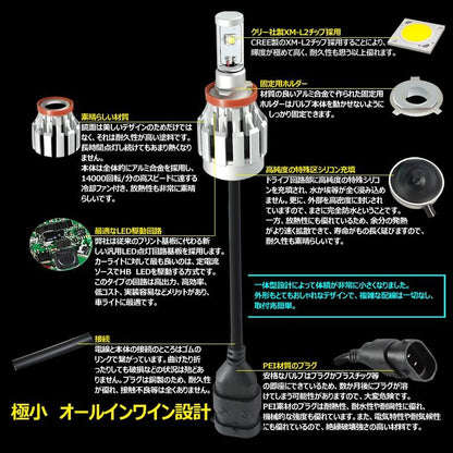 一体型 LEDヘッドライト H11/H8/H16 12V/24V CREE XM-L2 2000LM ケルビンカバー付属 6500K 4300K 8000K ホワイト ライトブルー イエロー 1年保証