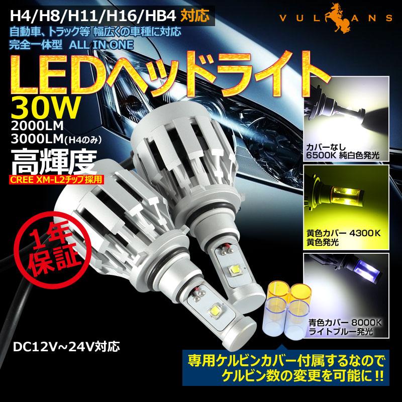 一体型 LEDヘッドライト HB4/9006 12V/24V CREE XM-L2 2000LM ケルビンカバー付属 6500K 4300K 8000K ホワイト ライトブルー イエロー 1年保証