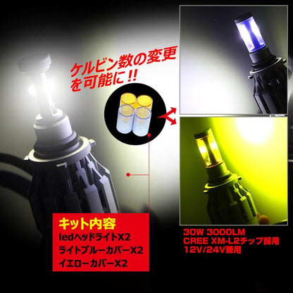 一体型 LEDヘッドライト HB4/9006 12V/24V CREE XM-L2 2000LM ケルビンカバー付属 6500K 4300K 8000K ホワイト ライトブルー イエロー 1年保証
