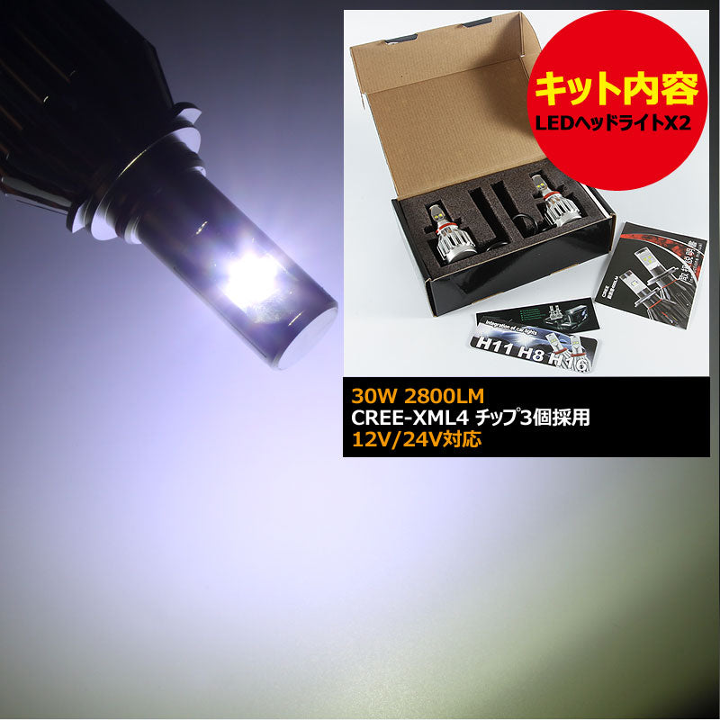 2015NeWモデル ALL IN ONE 一体型 LEDヘッドライト H8/H11/H16兼用 30W 12V/24V CREE XM-L2 2800LM 6500K ホワイト 1年保証