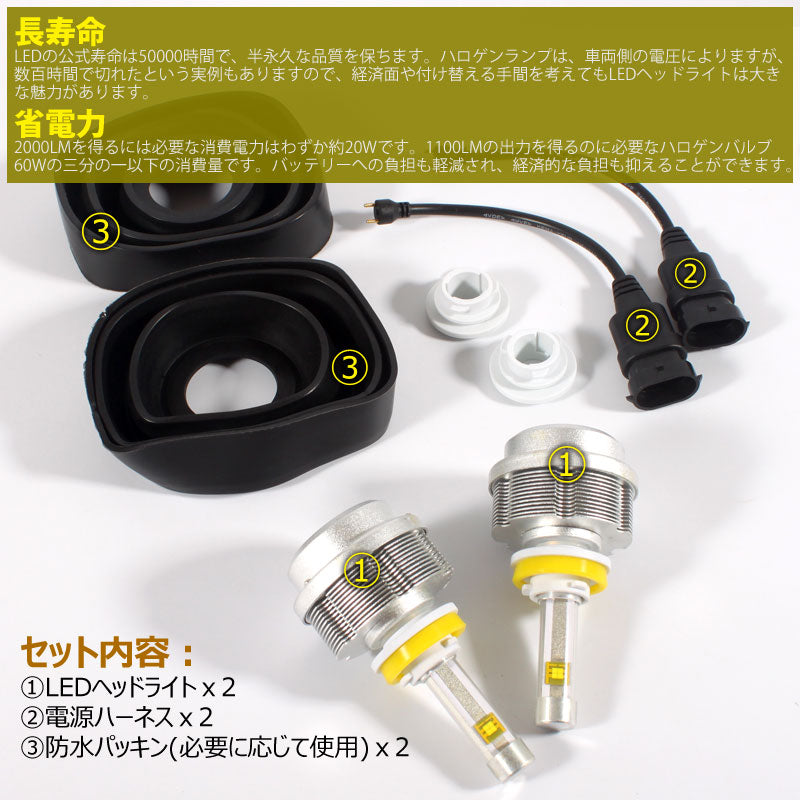 30W H8/H11/H16 一体型 LEDヘッドライト 3600LM 12V/24V対応 ホワイト IP68 ファンレス設計 ETI製車専用LEDチップ 1年保証 シルバー
