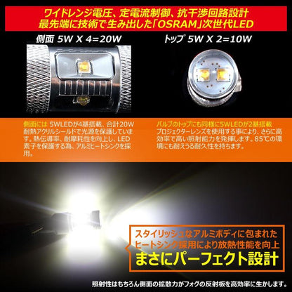 30W プロジェクター LEDダブル球 T20/7443 LEDバルブ LED ライト 汎用 12V アルミヒートシンク 白 ホワイト パーツ 電装品 2個