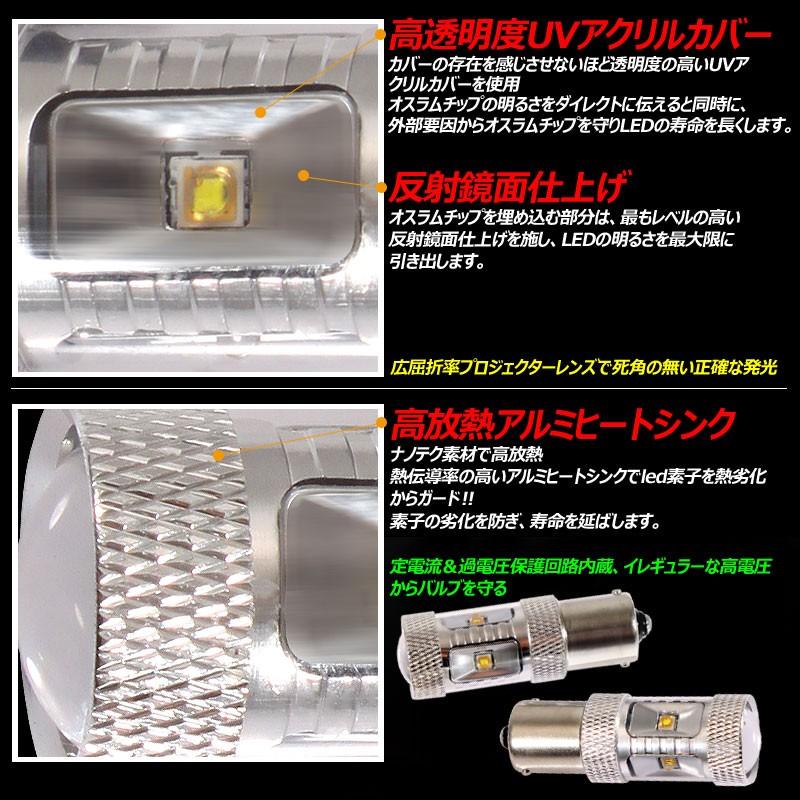 30W プロジェクター LEDシングル球 S25s/1156/BA15S LEDバルブ LED ライト 汎用 12V アルミヒートシンク 白 ホワイト パーツ 電装品 2個