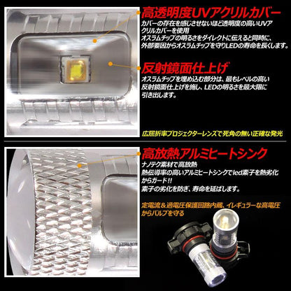 30W プロジェクター PSX24W LEDフォグランプ 86/BRZ/インプレッサ等に LEDバルブ LED フォグ 汎用 12V アルミヒートシンク 白 ホワイト 2個