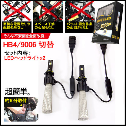ヒートリボン式 LEDヘッドライト HB4/9006 一体型/ヒートリボン LEDバルブ 20W 2500LM 6500K フォグランプ兼用 12V24V対応 左右seT 1年保証
