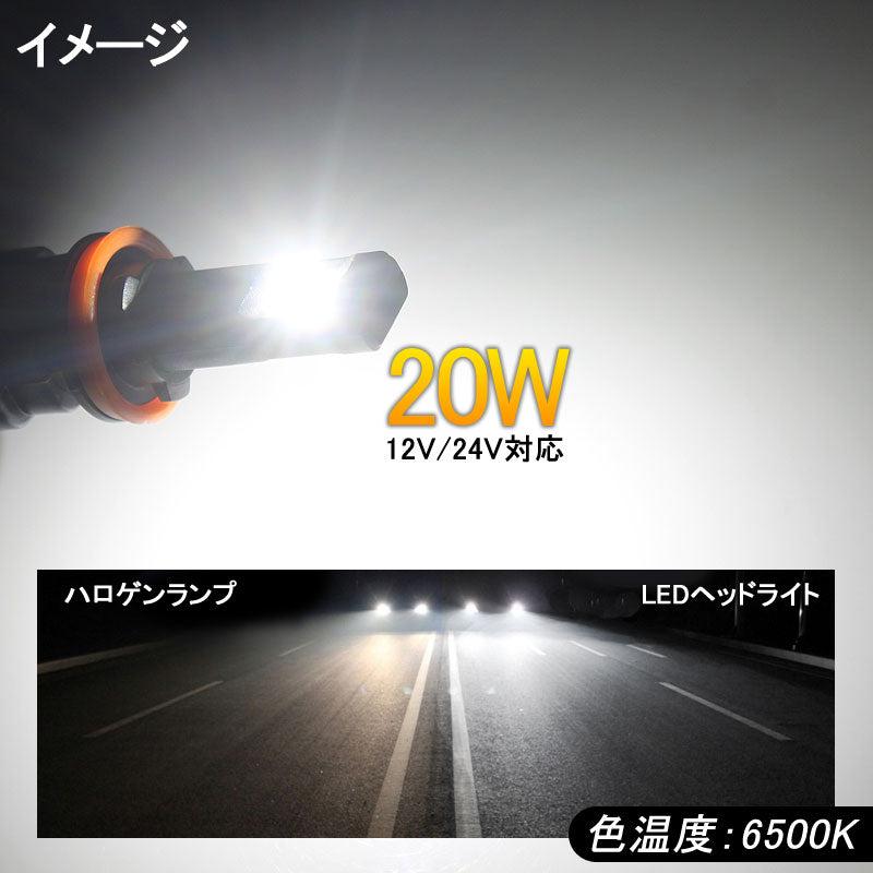 ヒートリボン式 LEDヘッドライト H8/H11/H16 一体型/ヒートリボン LEDバルブ 20W 2500LM 6500K フォグランプ兼用 12V24V対応 左右seT 1年保証