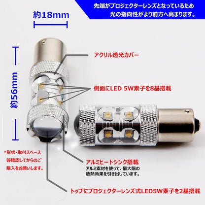 50W LEDバルブ S25s/1156/BA15s 180°平行ピン LEDシングル球 アルミヒートシンク 専用ケルビンカバー付属 OSRAMチップ10個搭載 2個 赤 青 黄 白