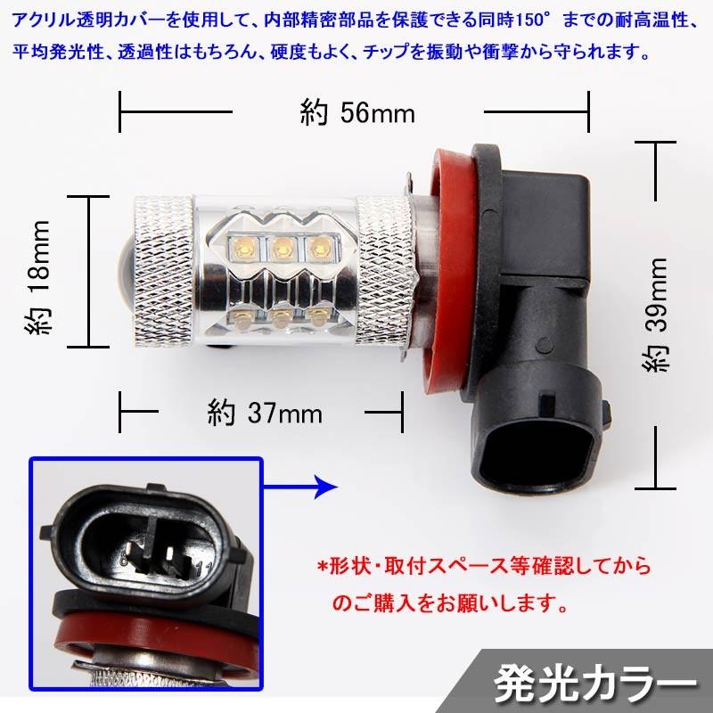 80W LEDバルブ H8/H11/H16 LEDフォグランプ LEDフォグ アルミヒートシンク 専用ケルビンカバー付属 OSRAMチップ16個搭載 2個 赤 青 黄 白