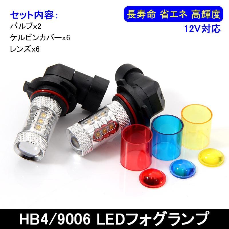80W LEDバルブ HB4/9006 LEDフォグランプ LEDフォグ アルミヒートシンク 専用ケルビンカバー付属 OSRAMチップ16個搭載 2個 赤 青 黄 白