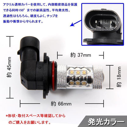 80W LEDバルブ HB4/9006 LEDフォグランプ LEDフォグ アルミヒートシンク 専用ケルビンカバー付属 OSRAMチップ16個搭載 2個 赤 青 黄 白