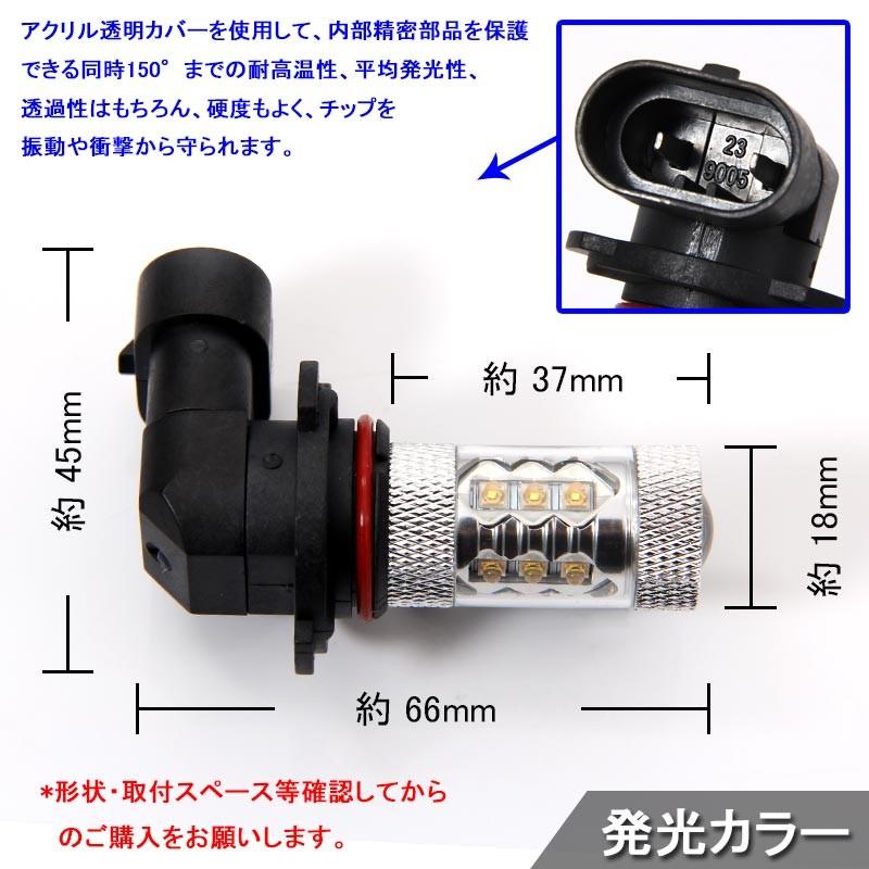 80W LEDバルブ HB3/9005 LEDフォグランプ LEDフォグ アルミヒートシンク 専用ケルビンカバー付属 OSRAMチップ16個搭載 2個 赤 青 黄 白
