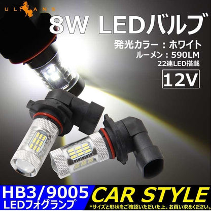 8W LEDバルブ HB3/9005 LEDフォグランプ 590LM 12V 2個 白/ホワイト エピスター 22連LED搭載