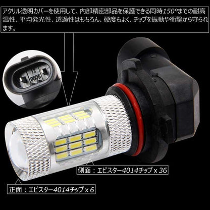 8W LEDバルブ HB3/9005 LEDフォグランプ 590LM 12V 2個 白/ホワイト エピスター 22連LED搭載