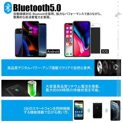 Bluebooth5.0 車載 ハンズフリー ハンズフリー通話 Siri起動 ハンズフリー キット 振動検知搭載 音楽対応 通話キット スピーカー マイク高音質 長時間 2台待受