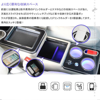 多機能 コンソールボックス USBポート5つ&LEDライト付き ベージュ 大容量収納 ウォークスルー コンソールトレイ 内装 パーツ カスタム ヴォクシー 80系