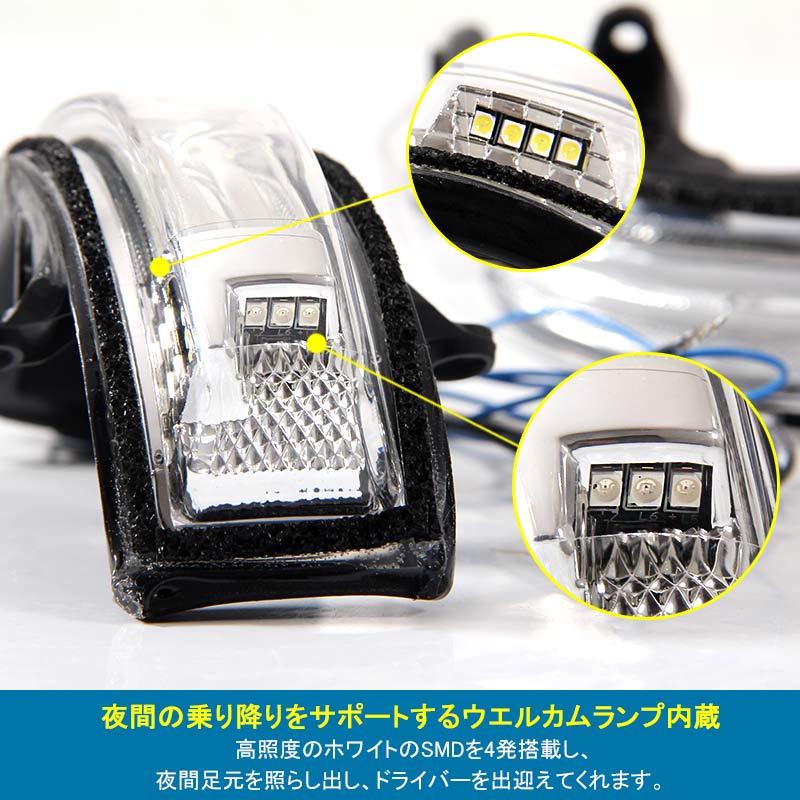 プラド 専用設計 ウインカーミラーレンズ ライトバー付 ドアミラーウィンカーレンズ ウェルカムライト付 スモール/ウィンカー連動 外装 パーツ