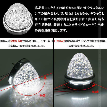 LEDサイドマーカー 2個set 16灯 汎用 8面クリスタルカット メッキリング トラック 用品 24V用 レッド