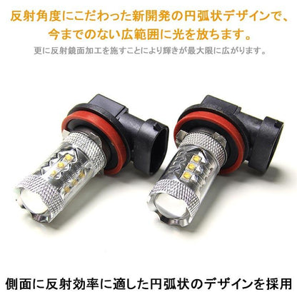 80W H11 LEDバルブ LEDフォグランプ LEDフォグ アルミヒートシンク OSRAMチップ16個搭載 2個 3500K