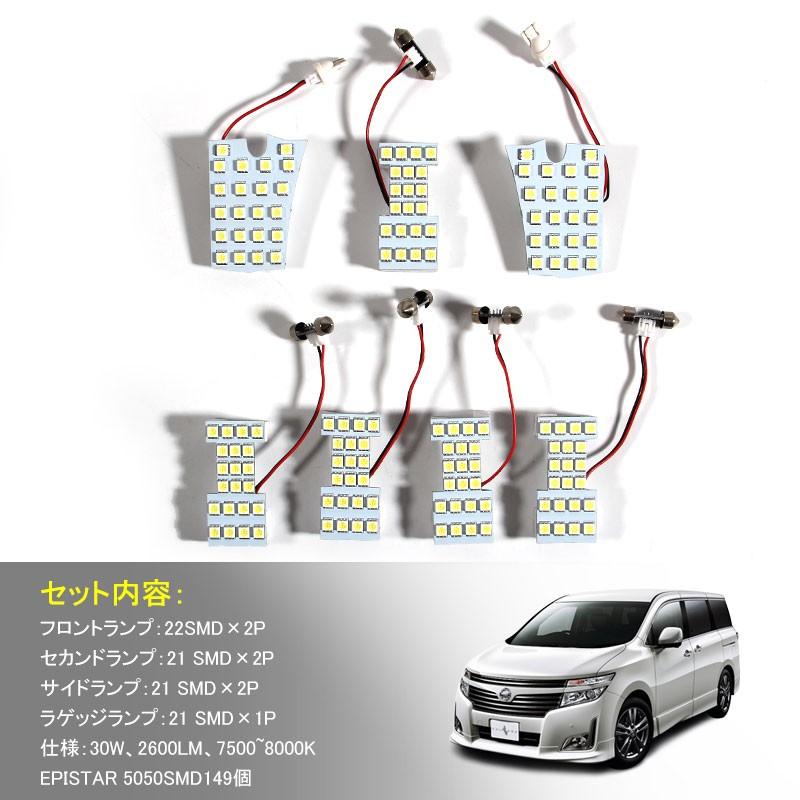 日産 エルグランド E52 LEDルームランプ LEDラゲッジランプ 7点set 5050SMD149個 30W 2600LM 内装 パーツ アクセサリー ジャストフィット