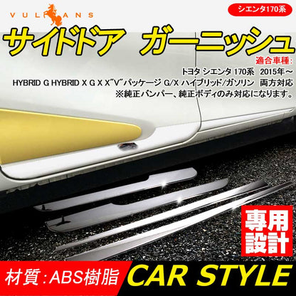 シエンタ170系 サイドドア ガーニッシュ ABSメッキ サイドリップ トリム ドアモール カバー アンダー ライン ハイブリット 外装 カスタム パーツ 全グレード