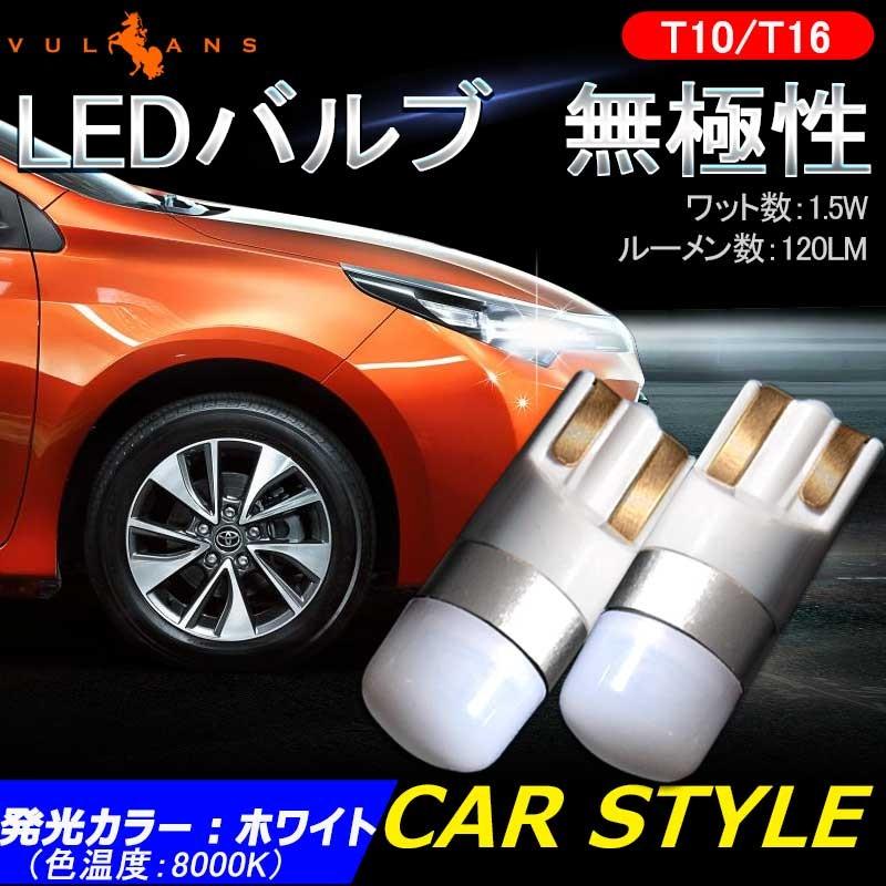 T10/T16/T15 LEDバルブ 無極性 LEDウェッジ球 ホワイト 120LM 2個 アルミヒートシンク設計 ポジションランプ ライセンスランプ ドアカーテシランプ