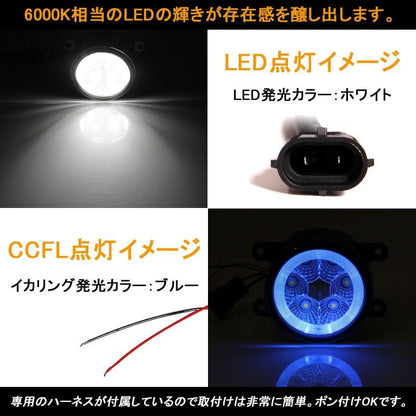 ホンダ スズキなど用 LEDフォグランプ イカリング付 2個 18W ブルー LED フォグ 純正交換 汎用 ランプ ハロゲン HID 電装 ジムニー N-BOX
