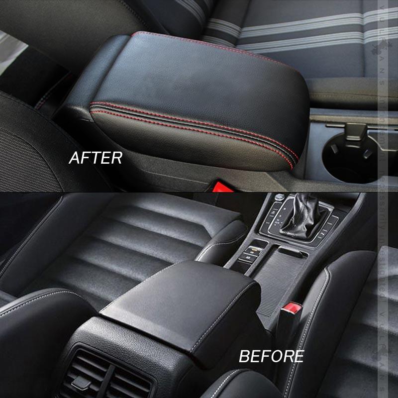 ゴルフ7 TSI GTI GTE アームレストカバー 1PCS ブラック×赤ステッチ 耐久性UP アームレストボックス保護カバー 内装 アクセサリー カスタム パーツ GOLF
