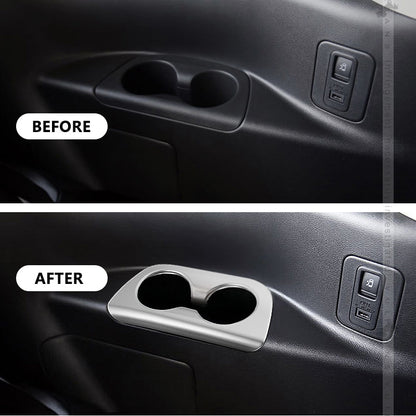 新型 セレナ C28 リアドリンクホルダーカバー サテンシルバー  2PCS カップホルダーガーニッシュ アクセサリー カスタム 内装 パーツ リアドア 日産