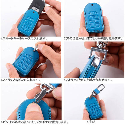 マツダ CX-5 デミオ CX-3 本革 レザー キーケース ブルー キーカバー スマートキーケース ブルー キーホルダー パーツ 内装