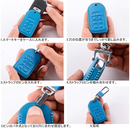 マツダ CX-5 デミオ CX-3 本革 レザー キーケース キャメル キーカバー スマートキーケース ブルー キーホルダー パーツ 内装