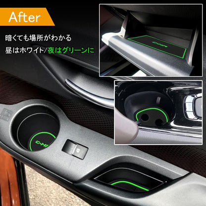 C-HR CH-R CHR ロゴ入り 夜光色 ドアポケットマット インテリアパネル ゴムゴムマット アームレストマット コンソールマット 15P パーツ アクセサリー 内装