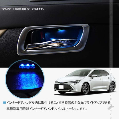 インナードアハンドルランプ カローラ 210系 4PCS LEDイルミネーション ドアノブ 内装 電装 パーツ カスタム インナーハンドルイルミ ドアハンドルカバー