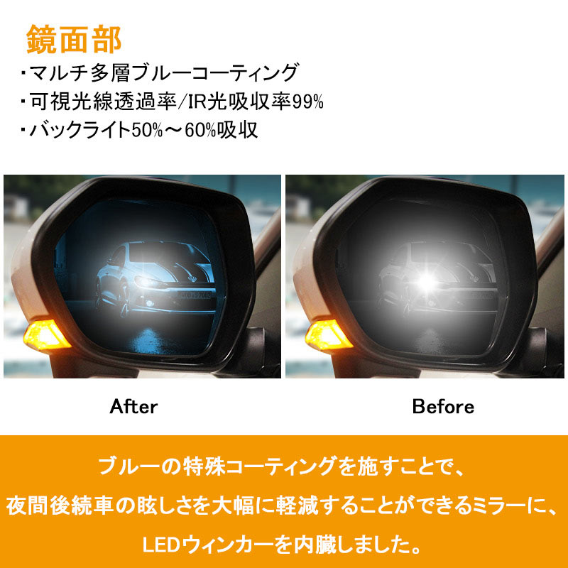 トヨタ C-HR CHR LEDウィンカー付 ブルーミラー レンズ ブルーレンズミラー LED内蔵 ドアミラー 防眩仕様 広角 左右set 外装 カスタム パーツ アクセサリー