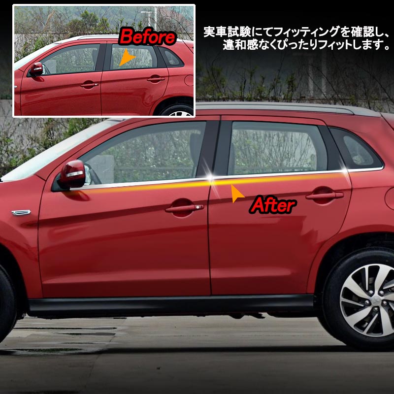 三菱 MITSUBISHI RVR サイドドア ドアウインドウ ガーニッシュ ドア モール ガード 6P パーツ アクセサリー 外装 カスタム エアロ ステンレス