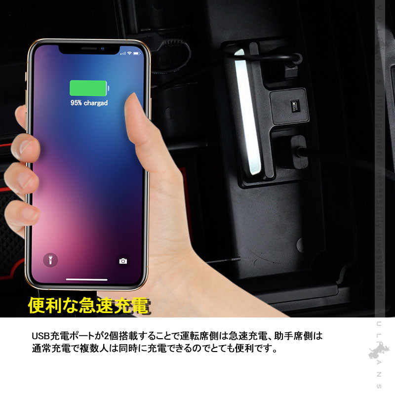 プリウスα 40系 コンソールボックス USB充電ポート+LEDセンサーライト搭載 QC3.0 +2.1Aの２つ充電ポート 収納力UP トレイ下のスペースを活用 内装 パーツ