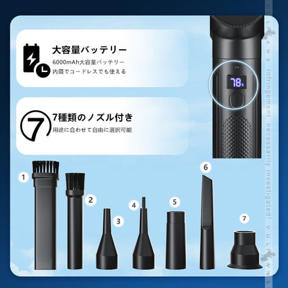 3WAY 電動エアダスター USB充電式 ハンディクリーナー ミニ掃除機 1台4役 7種類のノズル付 大容量バッテリー キーボード パソコン掃除 車内清掃 エアーポンプ