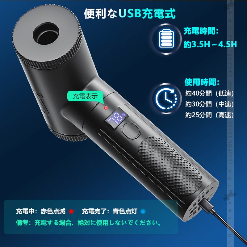 3WAY 電動エアダスター USB充電式 ハンディクリーナー ミニ掃除機 1台4役 7種類のノズル付 大容量バッテリー キーボード パソコン掃除 車内清掃 エアーポンプ