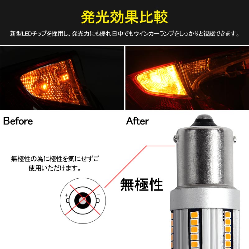 S25/1156 LEDシングル球 ハイフラ防止抵抗内蔵 ウインカー専用 LEDバルブ ハイブリッド車にも対応 無極性 1156/BA15s 66SMD搭載 キャンセラー内蔵